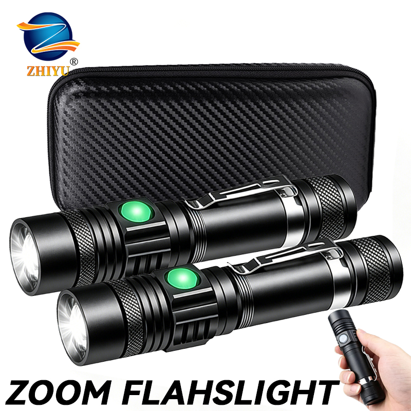 Outdoor Adventure Hiking - Lanterna LED T6 Recarregável, Tocha Zoomável